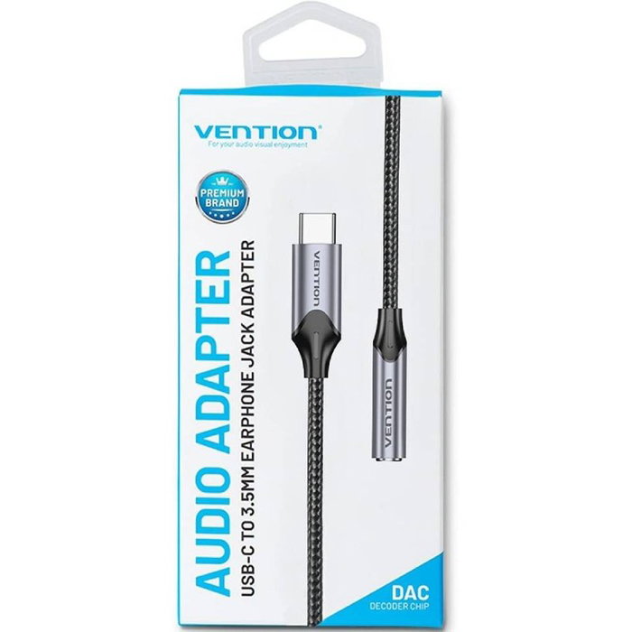 Vention BGMHA Adaptador de Audio Jack 3.5mm Hembra a USB Tipo-C Macho, Cable de 10cm, Color Gris